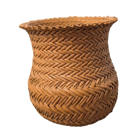 Tarahumara Pin Needle Basket Vintage Olla Shaped Twill Pattern Flared Rim - Picture 9 of 10